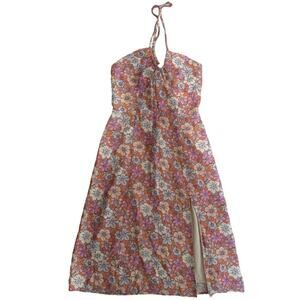 Aritzia Sunday Best Pastel Floral Dress Midi Thigh Slit Pink Orange Size Small